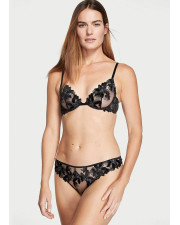 Жіночі трусики стринги Victoria's Secret Floral Velvet Embroidery чорні з оксамитовою вишивкою та сіточкою Жіночі трусики стринги Victoria's Secret Floral Velvet Embroidery чорні з оксамитовою вишивкою та сіточкою