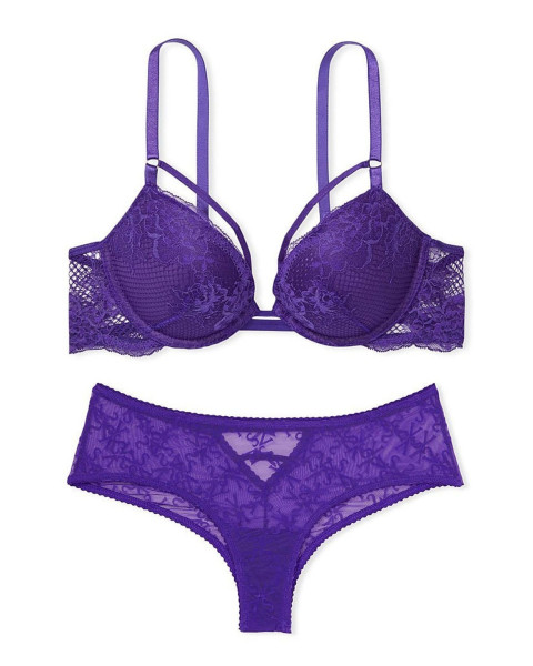 Комплект мереживної білизни Victoria's Secret Very Sexy Strappy Fishnet Lace Push-Up Фіолетовий