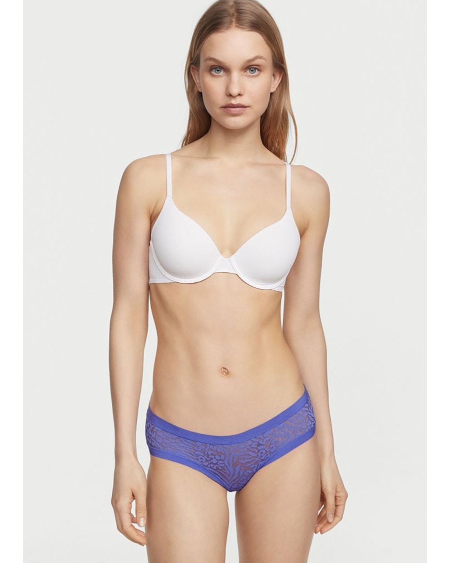 Прозорі трусики Victoria's Secret No-Show Hiphugger Panty, сині з анімалістичним мереживом Прозорі трусики Victoria's Secret No-Show Hiphugger Panty, сині з анімалістичним мереживом