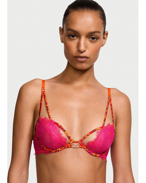 Мереживний бюстгальтер Victoria's Secret Very Sexy Very Sexy Unlined Tropical Satin Lace Low-Cut Demi Bra, рожево-помаранчевий