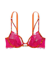 Комплект жіночої спідньої білизни Victoria's Secret Very Sexy Tropical Satin Lace бюстгальтер та стрінги, рожево-помаранчевий