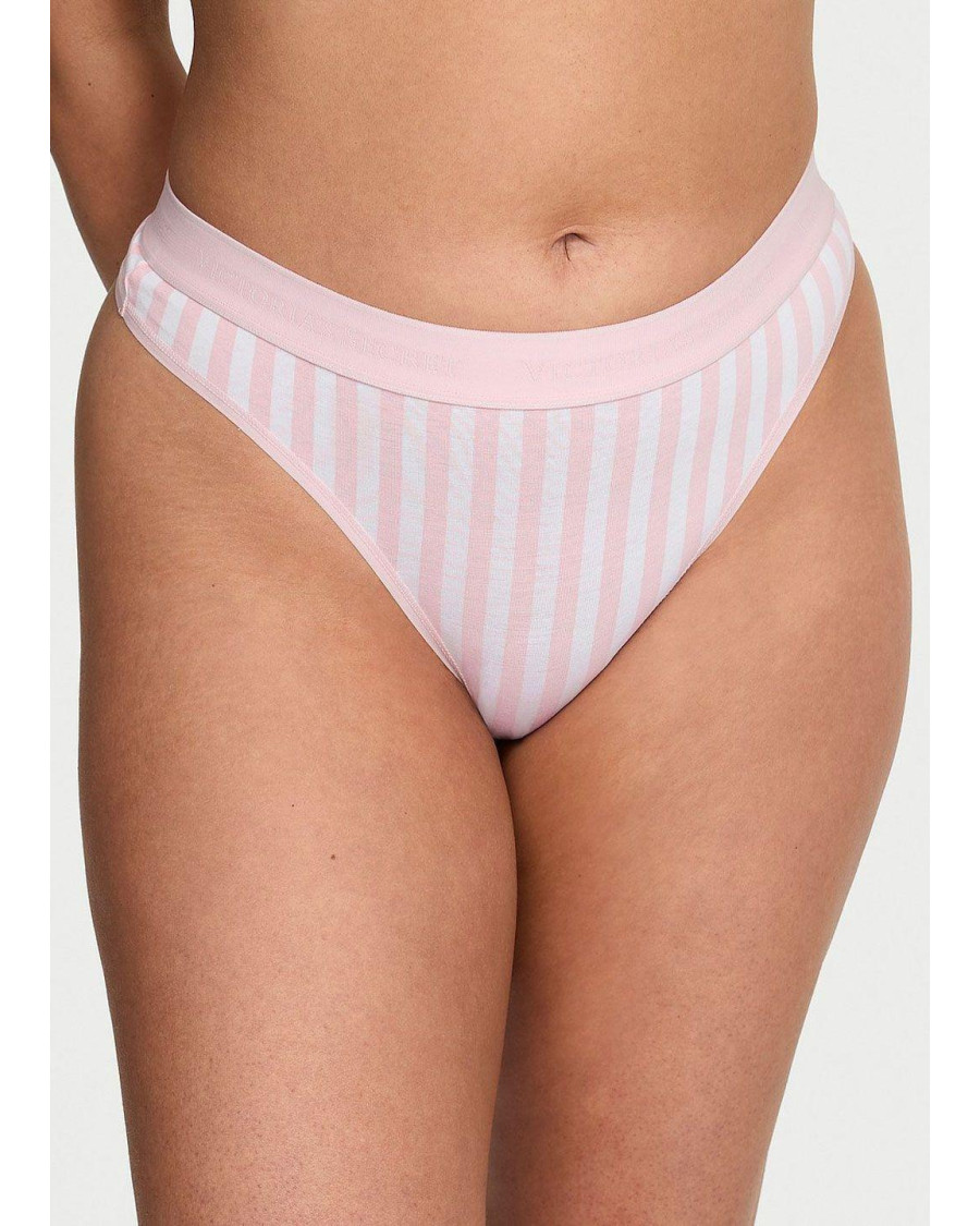 Бавовняні трусики Victoria's Secret Logo Cotton High-Leg Thong — Рожева смужка