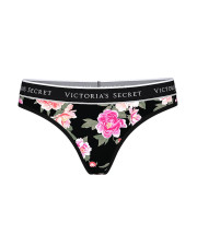 Трусики-стрінги Victoria's Secret Logo Cotton High-Leg Thong — Чорні з квітами Трусики-стрінги Victoria's Secret Logo Cotton High-Leg Thong — Чорні з квітами