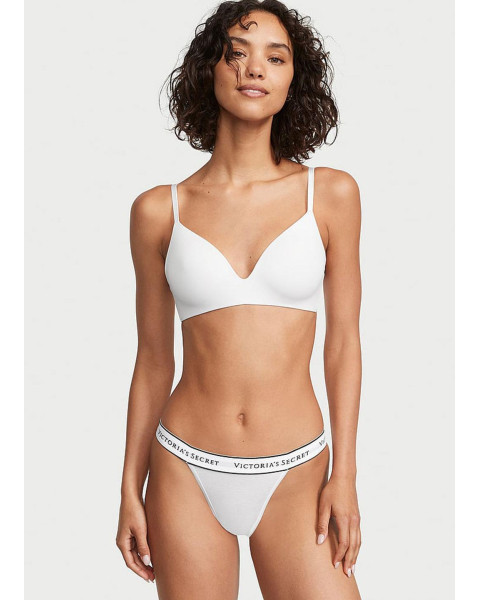 Бавовняні трусики бікіні Victoria's Secret Logo Cotton Bikini — Білі
