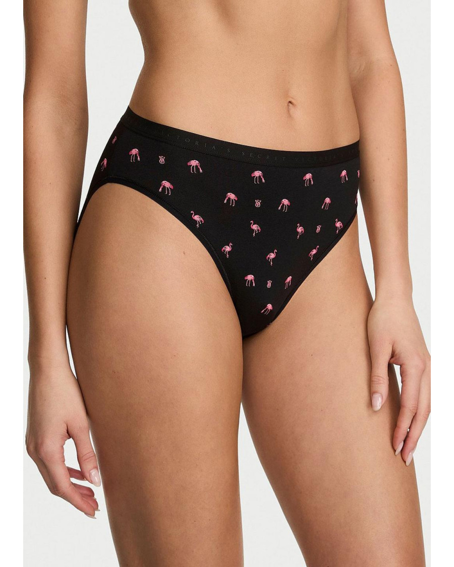Бавовняні трусики Victoria's Secret Stretch Cotton High-Leg Brief, чорні з принтом фламінго Бавовняні трусики Victoria's Secret Stretch Cotton High-Leg Brief, чорні з принтом фламінго