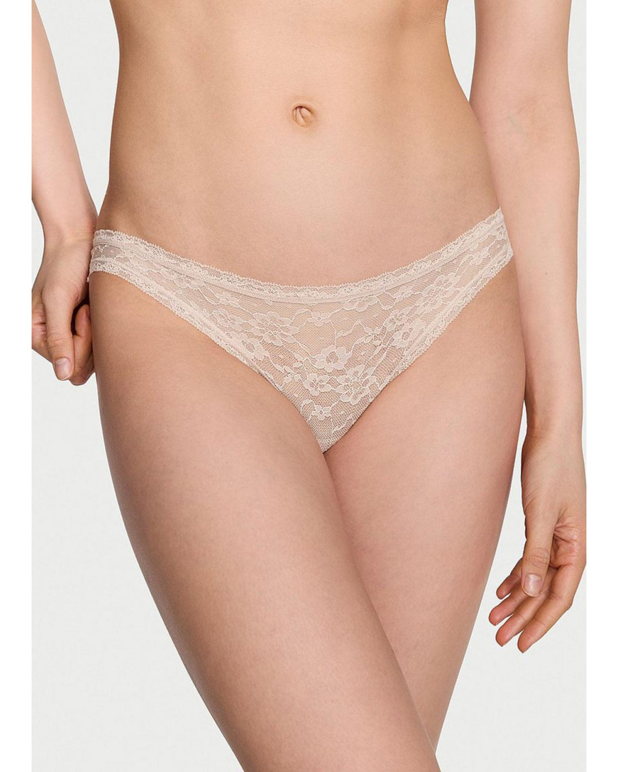 Мереживні трусики Victoria's Secret Lace Bikini — Бежеві — Квіткове мереживо