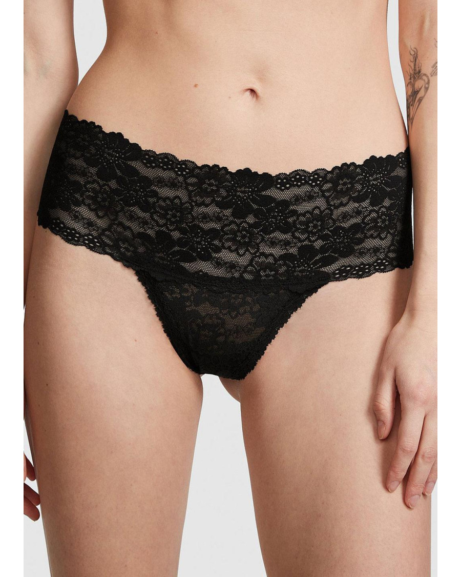 Мереживні трусики-стрінги Victoria's Secret PINK Wink Wide-Waist Thong Panty Чорні Мереживні трусики-стрінги Victoria's Secret PINK Wink Wide-Waist Thong Panty Чорні