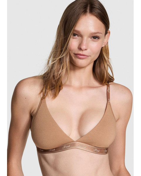 Бавовняний бюстгальтер-бралетт Victoria's Secret PINK Cotton Wireless Triangle Bralette без кісточок, кавовий