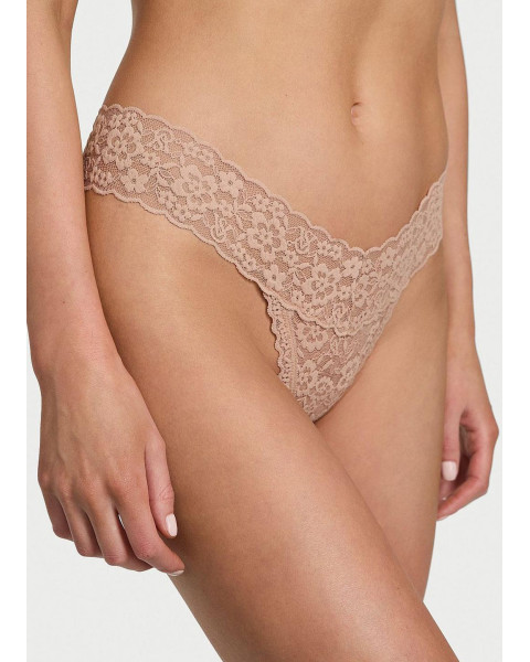 Мереживні трусики-стрінги Victoria's Secret The Lacie Lace Thong — Бежеві