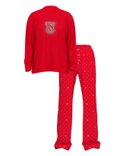 Жіноча фланелева піжама зі стразами Victoria's Secret Flannel Long-Sleeve Tee-Jama Set червона (лонгслів та штани)