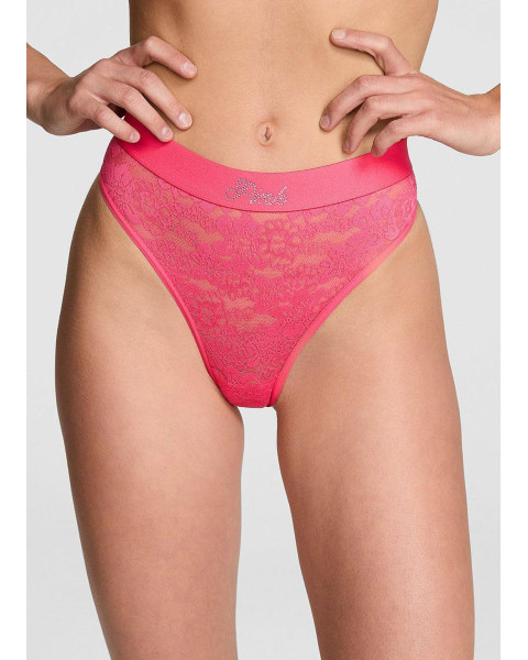 Мереживні зі стразами трусики-бразиліана Victoria's Secret PINK — рожеві