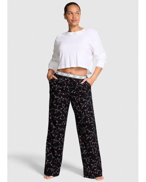 Жіночі фланелеві піжамні штани Victoria's Secret PINK Flannel Pajama Pants з гірляндою, Чорні