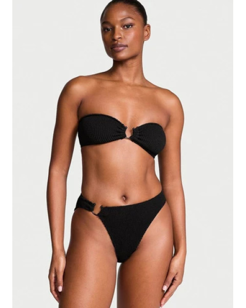 Купальник роздільний Victoria's Secret Crinkle Ring Bandeau — чорний купальник жатка з кільцем
