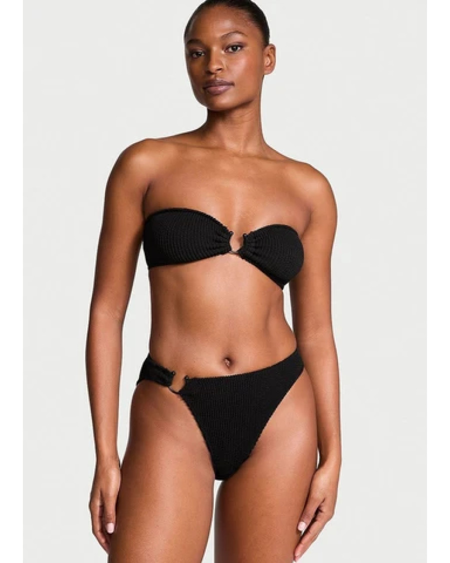 Купальник роздільний Victoria's Secret Crinkle Ring Bandeau — чорний купальник жатка з кільцем
