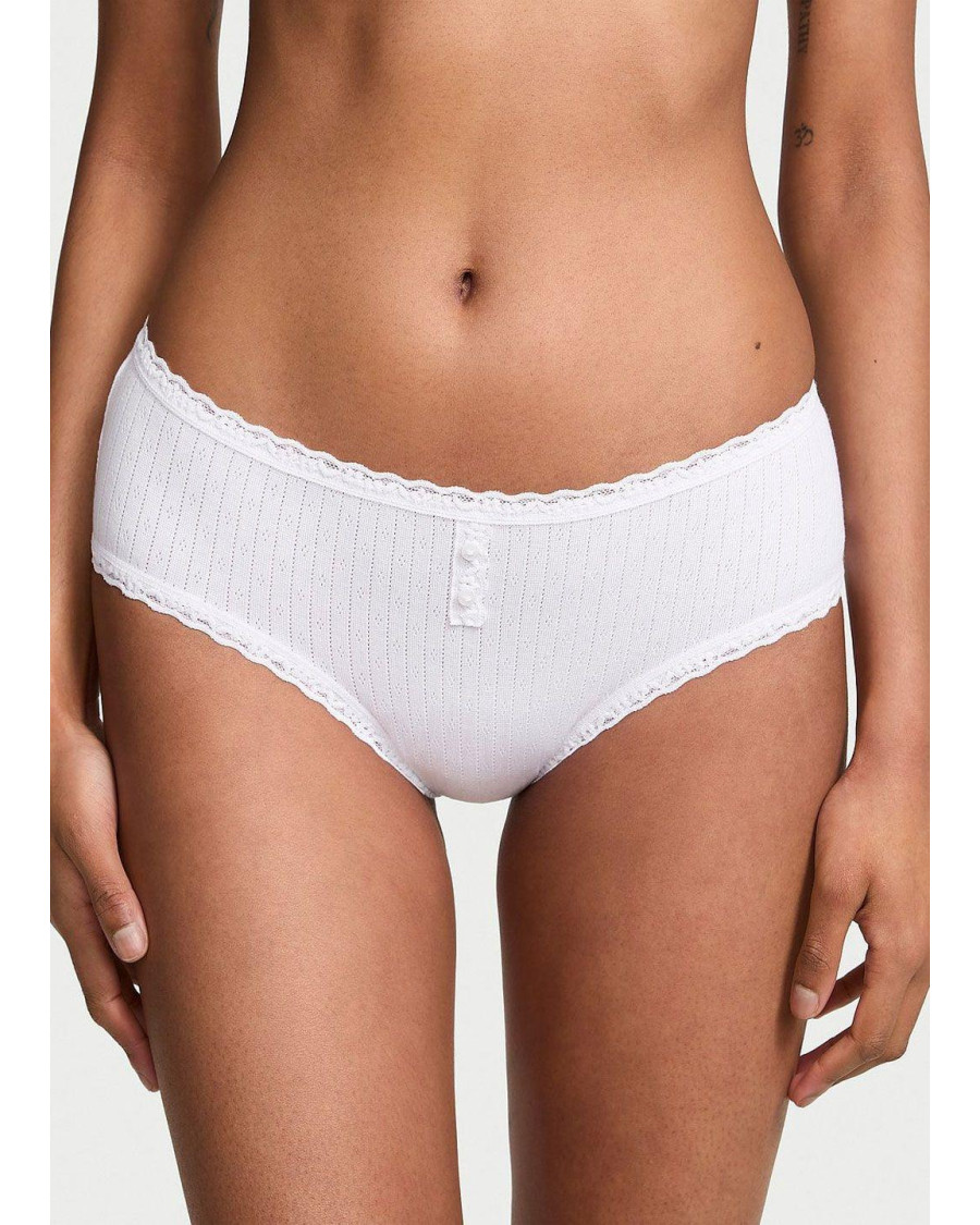 Бавовняні трусики Victoria's Secret Cotton Pointelle Lace-Trim Cheeky — Білі