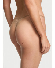 Мереживні трусики стрінги Victoria's Secret Floral Lace Thong Panty, бежеві