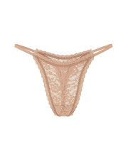 Мереживні трусики стрінги Victoria's Secret Floral Lace Thong Panty, бежеві