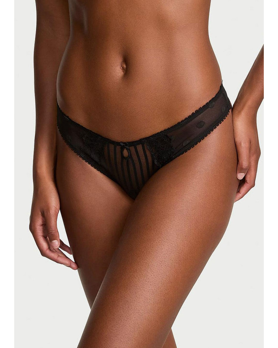 Мереживні з принтом трусики-стрінги Victoria's Secret — чорні