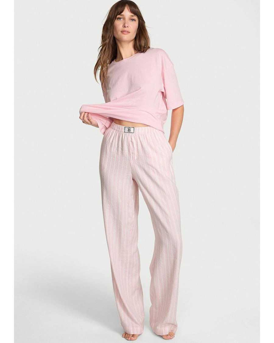 Піжама Victoria's Secret Flannel Short-Sleeve Long Tee-Jama — рожевий