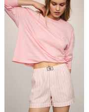 Піжама Victoria's Secret Flannel Long-Sleeve Short Tee-Jama Set: бавовняний лонгслів та шорти в смужку (Рожевий)