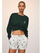Піжама Victoria's Secret Flannel Long-Sleeve Short Tee-Jama Set: лонгслів та шорти з принтом ялинки (Зелений)