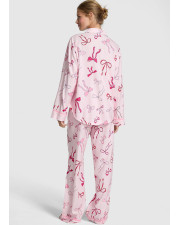 Фланелева піжама Victoria's Secret Flannel Long Pajama Set, Рожева з бантами