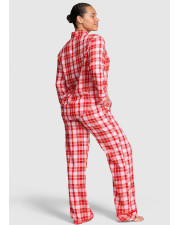 Жіноча фланелева піжама Victoria's Secret Flannel Long Pajama Set червона в клітинку (сорочка та штани)