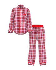 Жіноча фланелева піжама Victoria's Secret Flannel Long Pajama Set червона в клітинку (сорочка та штани)