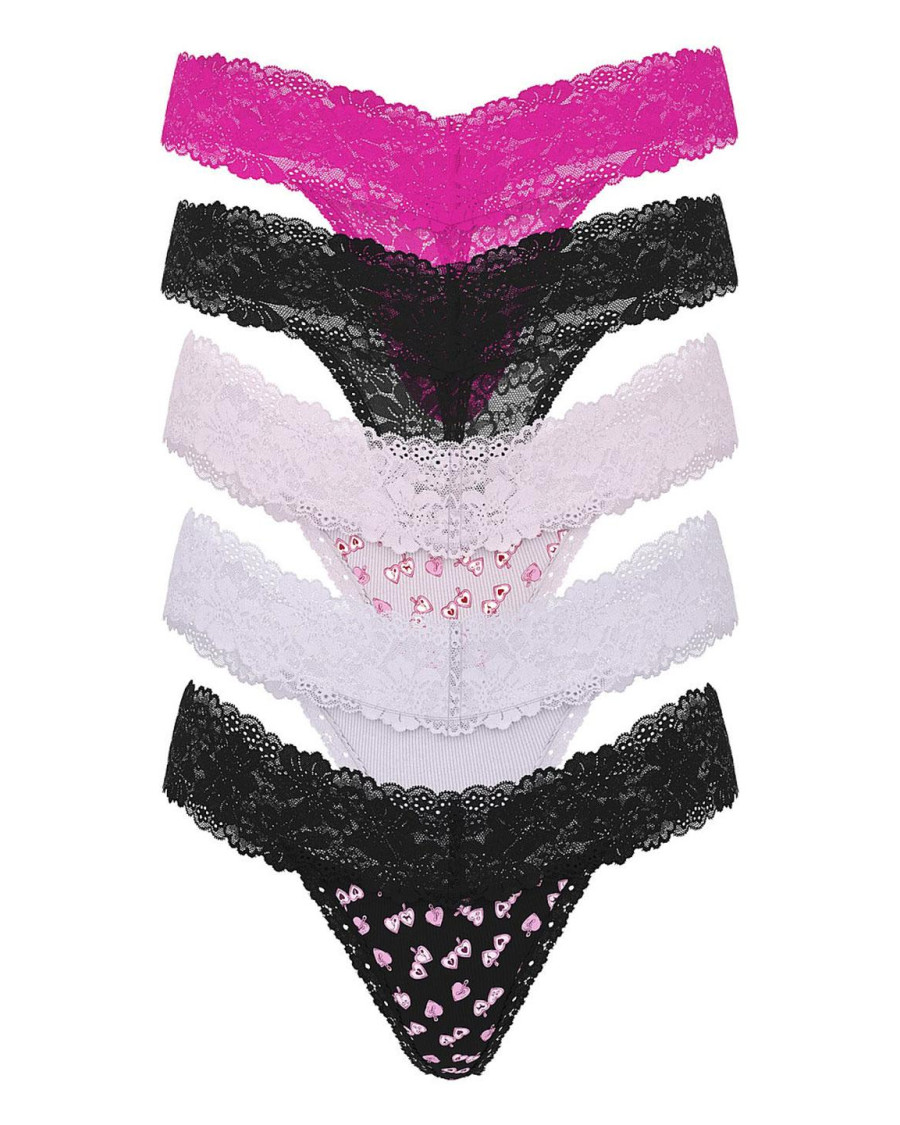 Набір жіночих мереживних трусиків стрінгів Victoria's Secret PINK Wink з принтом, 5 шт.