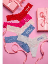 Набір жіночих мереживних трусиків стрінгів Victoria's Secret PINK x LoveShackFancy Holiday Notes, 5 шт.