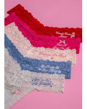 Набір жіночих мереживних трусиків стрінгів Victoria's Secret PINK x LoveShackFancy Holiday Notes, 5 шт.