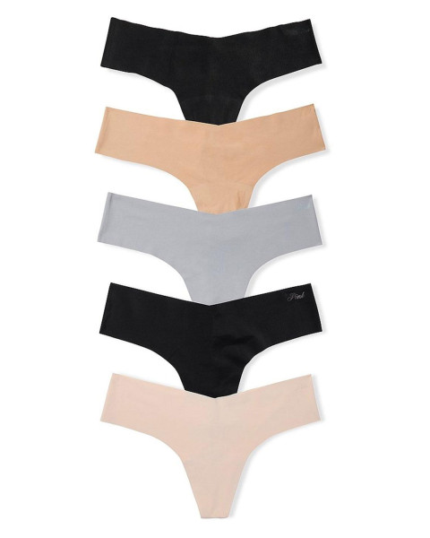 Набір безшовних трусиків-стрінгів Victoria's Secret PINK No-Show Thong Panties, 5 штук