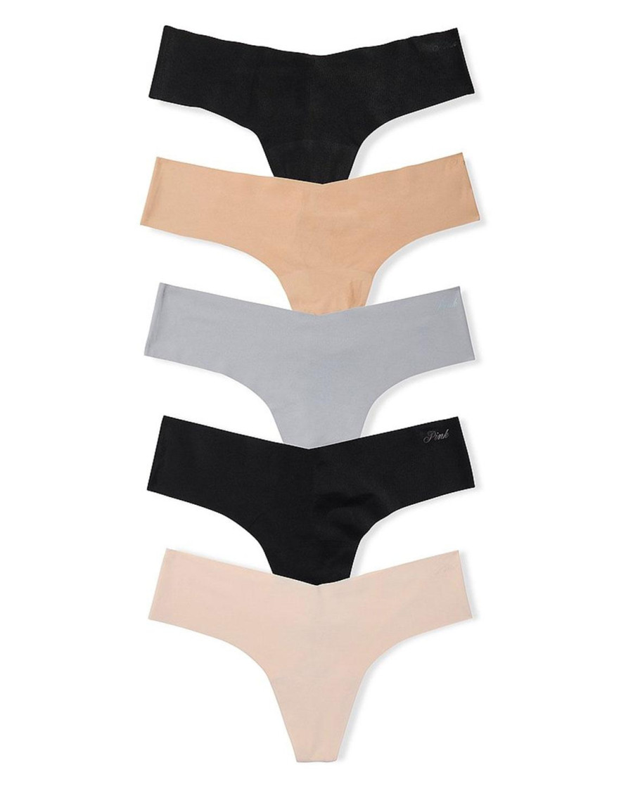 Набір безшовних трусиків-стрінгів Victoria's Secret PINK No-Show Thong Panties, 5 штук