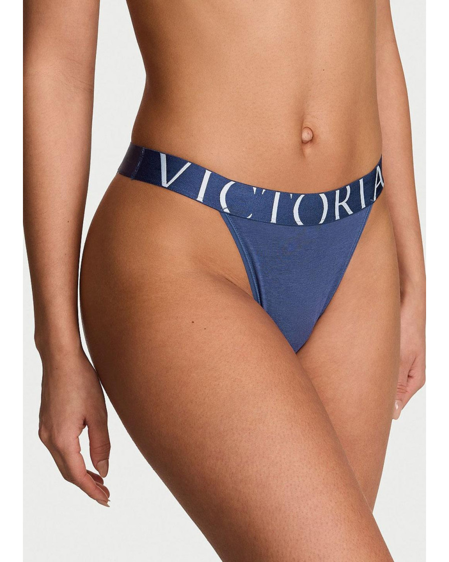 Бавовняні трусики з високим вирізом Victoria's Secret Logo — сині