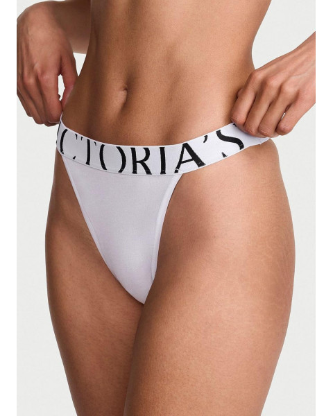 Бавовняні трусики з високим вирізом Victoria's Secret Logo — білі