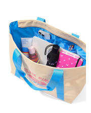 Сумка-шопер Victoria's Secret PINK Canvas Varsity Tote Bag Бежева з блакитним
