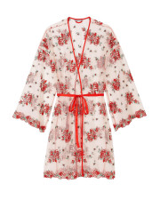Жіночий прозорий халат сітка Victoria's Secret Floral Embroidery Sheer Mesh Robe білий з червоними трояндами Жіночий прозорий халат сітка Victoria's Secret Floral Embroidery Sheer Mesh Robe білий з червоними трояндами