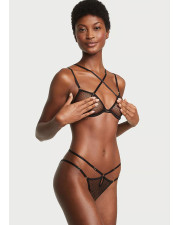 Мереживні трусики-стрінги з декоративними ремінцями Victoria's Secret — чорні