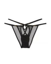 Мереживні трусики-стрінги з декоративними ремінцями Victoria's Secret — чорні