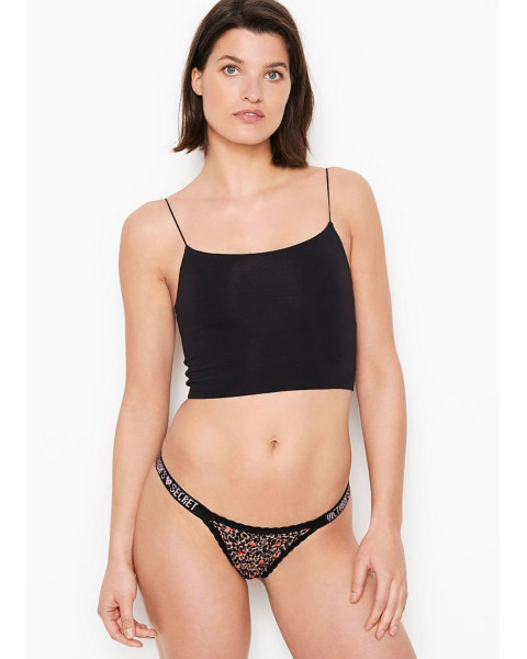 Жіночі трусики бікіні Victoria's Secret Shine Strap Lace Bikini Panty леопардові з мереживом та стразами