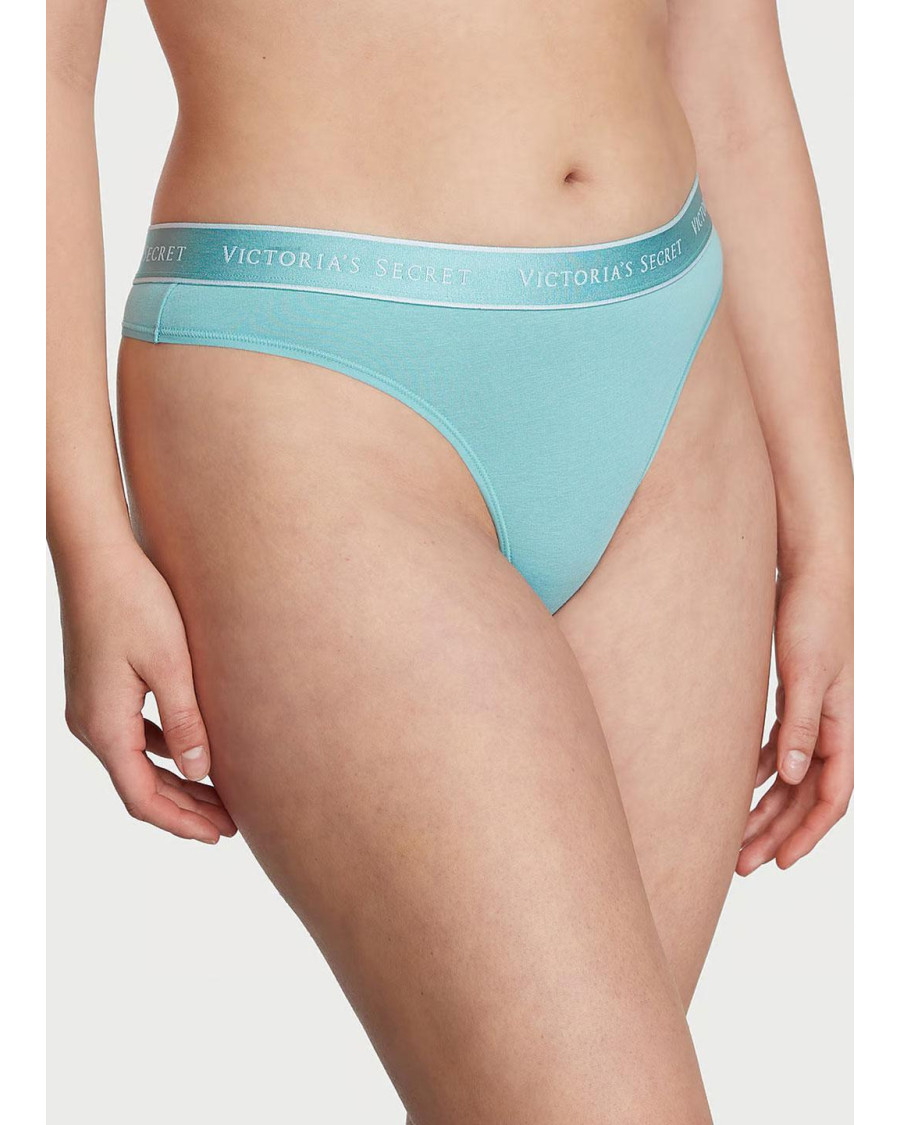 Жіночі трусики-стрінги Victoria's Secret Logo Cotton High-Leg Thong — Блакитний