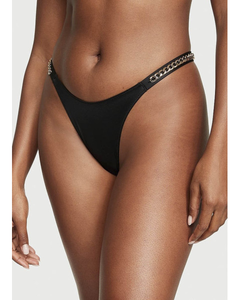 Жіночі трусики-стрінги Victoria's Secret Very Sexy Chain Strap Smooth Thong Panty Чорні з золотими ланцюжками