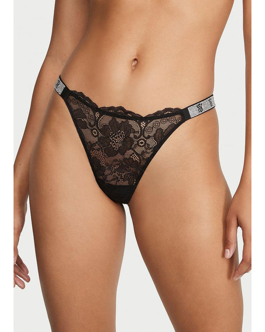 Мереживні трусики-стрінги з логотипом Victoria's Secret Very Sexy — чорні